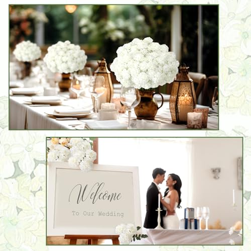 72 Pcs White Hydrangea Artificial Flowers, Round Floral Bouquet for Home Decor, Wedding, Party, and Seasonal Decoration, Realistic Fake Flowers for Centerpieces, Aisle, Table Arrangements - color: White