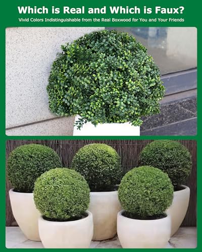 24'' Artificial Boxwood TopiaryTree, Faux Boxwood Plants Shurbs with Spike, 2 Set Topiary Ball Tree Waterproof UV Resistant Fake Pot Filler Plants for Planter Porch Home Outside Garden Spring Decor - size: 24.8inch-boxwood