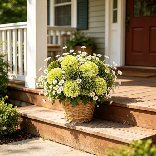 Kimura's Cabin 20Pcs Green Chrysanthemum Artificial Flowers Fake Silk Mums Flower with Stem Balls Flowers for Wedding Bouquets Arrangements St Patricks Day Home Garden Table Centerpieces DIY Decor - color: Grass Green