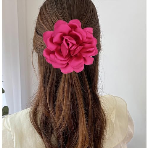 Large Flower Brooches Lapel Pins for Women Satin Fabric Brooches Big Camellia Flower Brooch Pins Wedding Part Dance Clothes Accessories Jewelry Gifts - color: rose red
