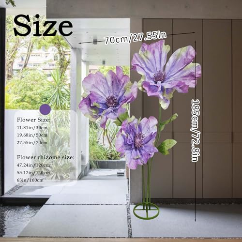 3D Large Realistic Fake Flowers Weddings Decor Waterproof - 3PCS Purple Giant Peony Artificial Flower, Big Artificial Flowers Durable Easy Maintenance for Birthday Party/Malls Background Decoration - color: Peony-purple