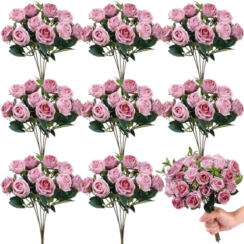 Zeyune 8 Pack 12 Inch Wedding Bouquets for Bride Bridesmaid Red Artificial Rose Bouquet Fake Silk Roses Flowers Bunches Bulk for Home Office Garden Parties(Dusty Pink) - color: Dusty Pink
