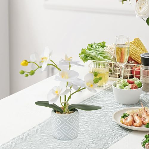 Artificial Orchids Flowers in Pot, Real Touch Faux Orchids Flowers with Vase Small Fake Orchids White Potted Plants for Table Centerpiece Office Room Wedding Kitchen Decoration