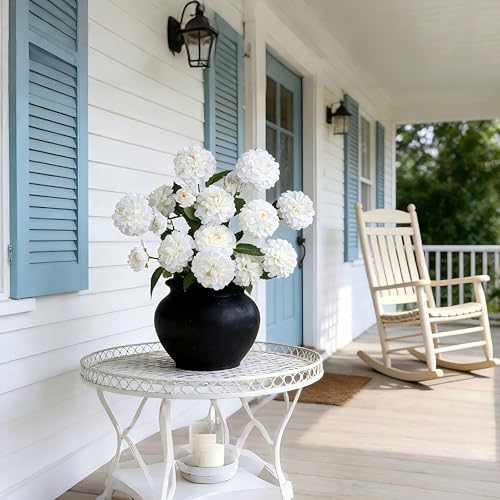 INXUGAO Artificial Flowers for Vase,6 Bunches Fake 27.5“ White Long Stems Silk Pompon Dahlia for Indoor Outdoors Home Decor, Front Door Porches Yard Patio Garden Planters - color: White