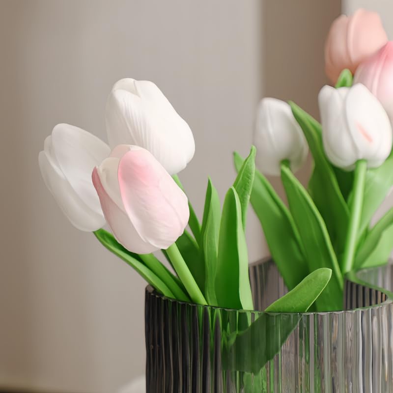 Artificial Flowers Tulips Fake Flowers Real Touch Latex Tulips Faux Flowers Bouquet for Wedding Party Arrangements Home Decor and Baby Shower Centerpieces (10, Pink) - color: Pink