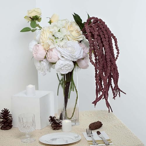 Efavormart Pack of 2 | 36-Inch Burgundy Amaranthus Artificial Flower Stems with Ivy Leaves, Realistic Cascading Faux Flowers for Wedding Arches and Tall Vases