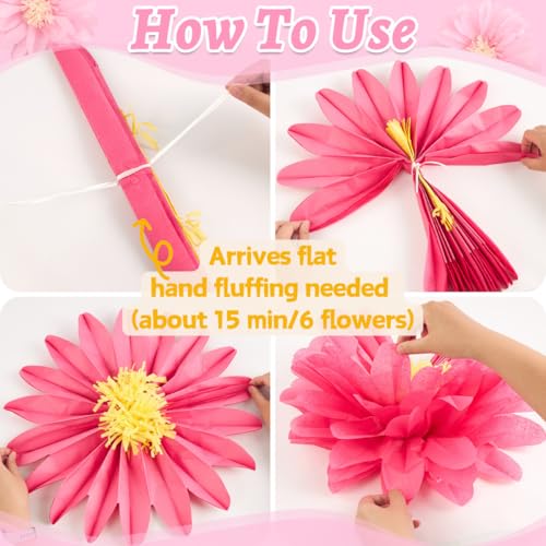 Pink Paper Flowers 6 Pcs, 20 Inch Large Paper Flowers for Pink Party Decorations, Girl Women Birthday Decorations, Tissue Paper Flower Decoration for Backdrop, Classroom and Wall Decor - color: Pink White