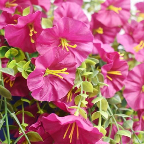 Musdoney 4PCS Artificial Hanging Flowers, Fake Hanging Plants Morning Glory Vines UV Resistant for Wall Home Room Garden Wedding Indoor Outdoor Spring Summer Decoration (Fuchsia) - color: Fuchsia