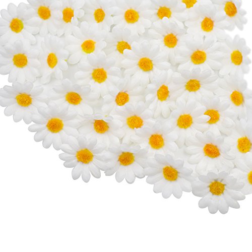Artificial Silk Daisy Flower Heads, Fake Fabric Gerbera Floral Head for DIY Easter Eggs Beach Bonnet Craft Wedding Arch Garland Decoration (100pcs White) - color: White, size: 100PCS