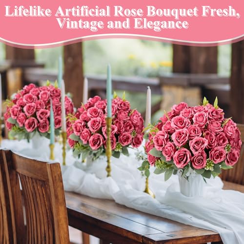 Zeyune 8 Pack Artificial Mini Pastel Pink Roses, 12 Inch Fake Flowers with Stems, 80 Small 1.6 Inch Flower Heads, Silk Mini Rose Bouquets for Wedding Centerpieces, Bridal Bouquets, Home Party Decor - color: Pastel Pink