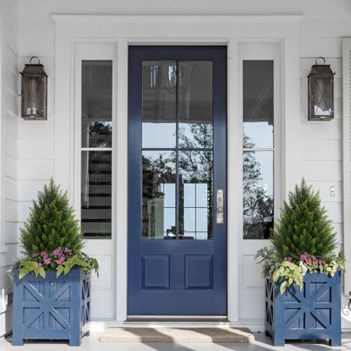 Vitalismo Outdoor Artificial Cedar Topiary Tree, Faux Evergreen Shrubs for Front Porch Decor, Lifelike Fake Bushes Plants for Home Living Room Front Door Decor (1, 2ft) - size: 2ft