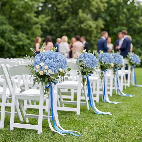IPOPU 6PCS Real Touch Fake Hydrangea Artificial Flowers Blue Hydrangeas with Stems Latex Lifelike Faux Hydrangeas for Home Table Centerpieces Wedding Baby Shower Party Floral Arrangements (Blue) - color: Light Blue