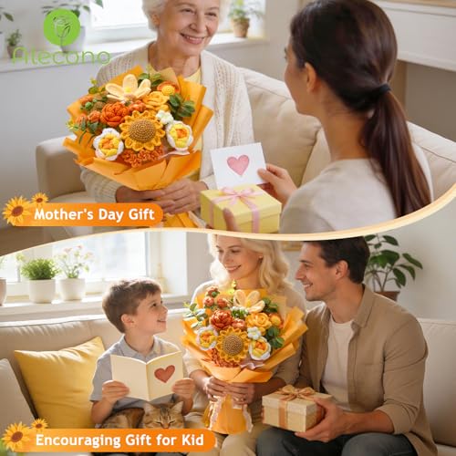 Alecono Large Crochet Flower Bouquet, Knitted Flowers, Artificial Sunflower Crochet as a Gift for Valentines Day Lover Anniversary Graduation (Orange) - color: Orange, size: X-Large