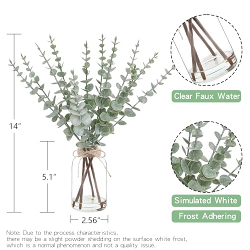 Artificial Eucalyptus Stems in Glass Vase with Faux Water,Artificial Plants Eucalyptus Leaves for Shelf Desk Bathroom Farmhouse Room Coffee Table Home Decor, Central Decoration. - color: Eucalyptus Leaves 4