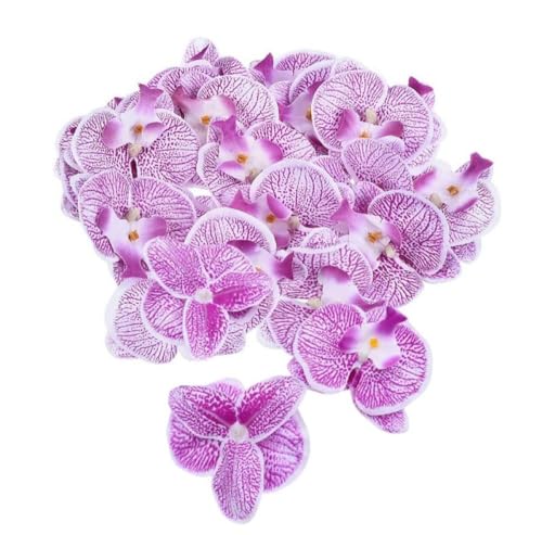 Corkwaw 50 Pcs Orchid Petals Artificial Decorations Orchids Heads Flowers Faux Silk Phalaenopsis Butterfly Flower Heads for Handmade DIY Home Wedding Party Decoration (Light Purple)