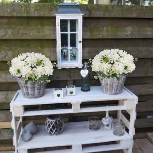 3 Pcs Silk Cemetery Flowers Artificial Geraniums for Outdoors UV Resistant White Artificial Topiary Potted Faux Flowers for Planters Outdoor Hanging Front Porch Garden Patio Grave Decor - color: White