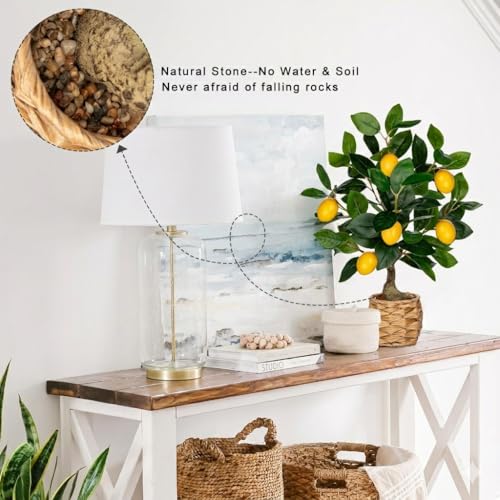 Oairse Artificial Potted Plants 17.3 inches Small Fake Lemon Tree Artificial Lemons Citrus Tree with Woven Pot Faux Plants Indoor Lemon Decorations for Home,Office, Living Room Table, Desk - style: Woven Pot