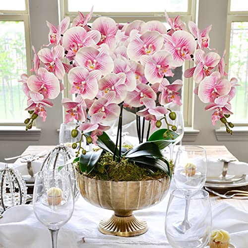 DILATATA 31.5" Faux Orchid Real Touch Signal Stem Phalaenopsis Orchid Spray with 9 Large Flowers for Home Arrangement, Artificial Flowers for Home Decor, Office House Decoration- Pink Orchid 2 Pcs - color: Pink #19