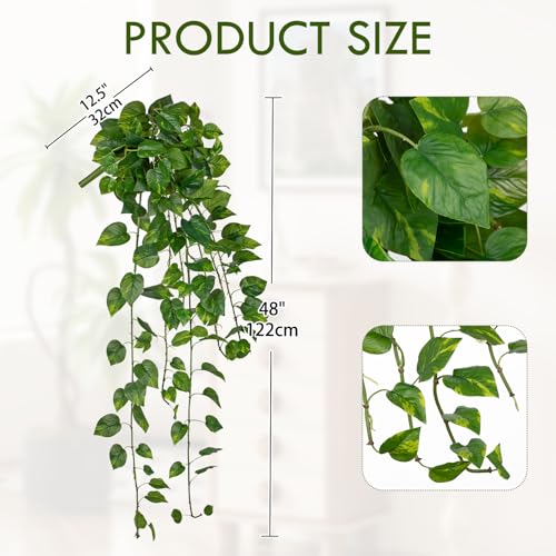 24" Artificial Hanging Plant Ivy Vine Green Plants Decorative Artificial Plants Fake Hanging Plants for Window Wall Decorations - color: Pothos, size: 48-inch