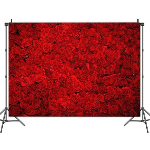 7X5FT Red Rose Floral Polyester Photo Backdrop for Valentine's Day Wedding Bridal Shower Party Decorations Banner Fabric Booth Video Shooting Supplies - size: 210x150cm
