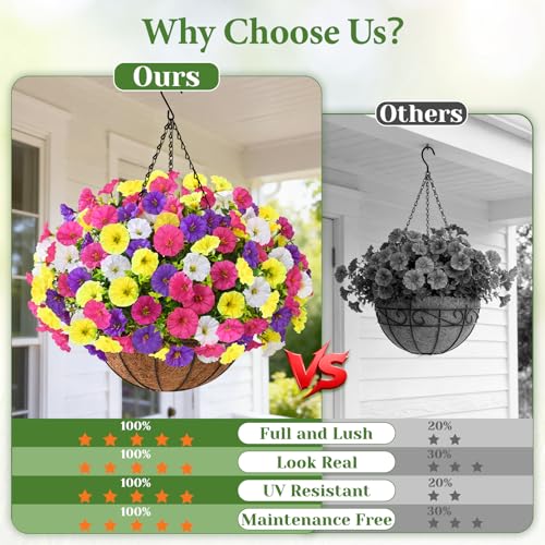 Elyum 2 Pack Artificial Hanging Flowers for Outdoors, Fake Flowers Artificial Petunias Hanging Baskets for Outdoors, UV Resistant Fake Hanging Plants Flowers for Outside Garden Patio Porch Decor - color: Mixed Colors 2, size: 2 Pack