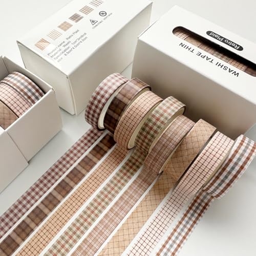 Vintage Washi Tape Set 8 Rolls Thin Retro Decorative Antique Patterns Masking Tapes for Arts, DIY Crafts, Journals, Planners, Scrapbook, Wrapping (Retro Plaid) - color: Retro Plaid
