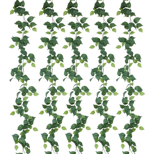 mizii 5 Pack 365" Artificial Scindaps Vines Garland Fake Vine with Silk Green Leaves Faux Hanging Plants Greenery Decoration for Bedroom Wall Party Wedding Room Home Decor - color: Scindapsus
