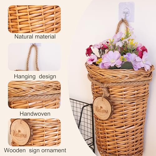 Woven Wicker Hanging Basket Door Hanging Basket Wall Decorations for Home Garden Farmhouse (original) - color: wicker