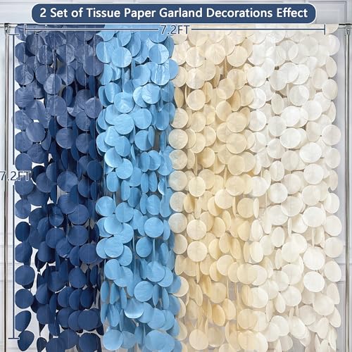 205 Ft Dusty Blue Party Decorations Navy Blue Khaki Beige Circle Dot Backdrop Garland Tissue Paper Polka Dots Hanging Streamer for Baby Shower Birthday Graduation Wedding Bachelor Nautical Party - color: Dusty Blue Beige