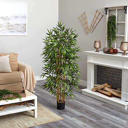 Nearly Natural 64in Bamboo Tree, Fake Bamboo Plants with 7 Natural Trunks, 5.3ft Tall Faux Plants for Indoor Home Decor with 1040 Realistic Fake Leaves