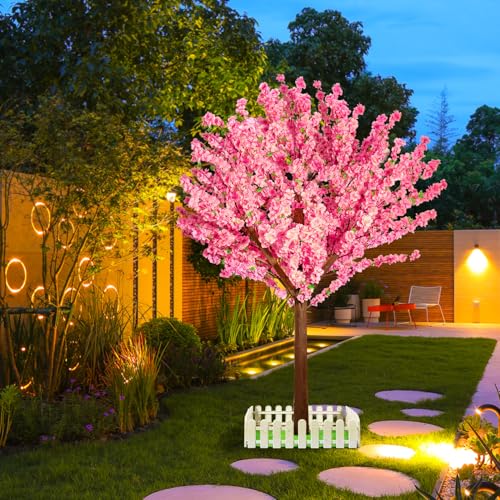 Pink Cherry Blossom Tree with Wood Trunk and Pink Flowers for Home Decor, Cherry Blossom Tree Artificial for Engagements, Anniversaries, Valentine's Day Docer - size: 7 FT