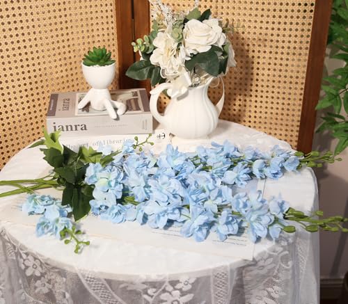 IPOPU 43.3" Light Blue Delphinium Artificial Flowers 5PCS Faux Delphinium Flowers Larkspur Long Stem Artificial Flowers for Wedding Table Centerpieces Home Garden Decor(Light Blue) - color: Light Blue