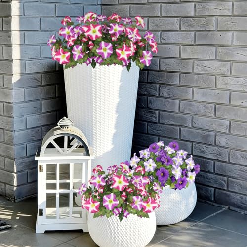 2 Pcs Artificial Flowers for Outdoors Fake Plants Outside Spring Summer Decoration Realistic Silk Morning Glory UV Resistant Faux Flowers for Planter Patio Yard Garden Porch Fuchsia Rose Red - color: Fuchsia, Rose Red