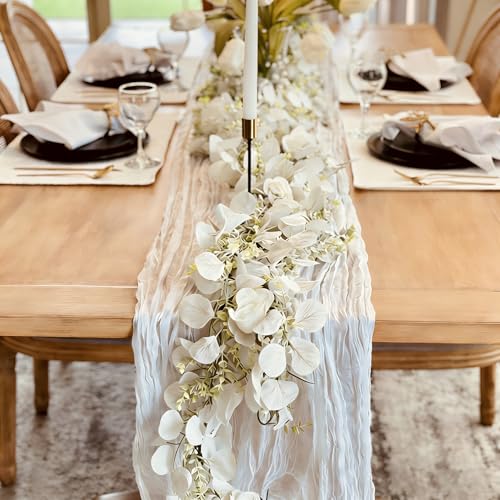 CQURE 3Pcs Eucalyptus Garland,Artificial Eucalyptus Leaves Table Greenery Garland Wreath Vines for Wedding Party Table Fireplace Bedroom Wall Room Decor - size: 17.7 Ft-White