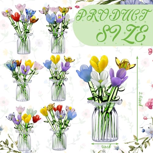 FoldTier 42 Pcs Mini Glass Flower Decoration Hand Blown Glass Flower Figurines Collectible Ornaments with Vase for Mothers Day Birthday Table Centerpiece Garden DIY Craft(Tulip) - style: Tulip