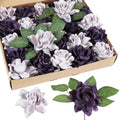 IPOPU 25PCS Artificial Gardenia Flowers Purple&Lilac Foam Gardenia Flowers Real Looking Fake Rose Heads for Wedding Bouquet Bridal Shower Party Home Floral Arrangements(Purple&Lilac) - color: Purple&lilac