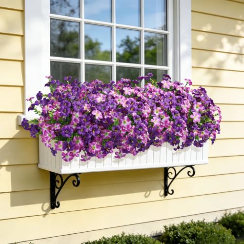 Artificial Flowers for Outdoors Fake Plants Outside Decoration, 20 Bundles Purple Silk Petunia with Eucalyptus UV Resistant Realistic Faux Flowers for Outdoor Planters Garden Balcony Yard Porch Patio - color: Purple
