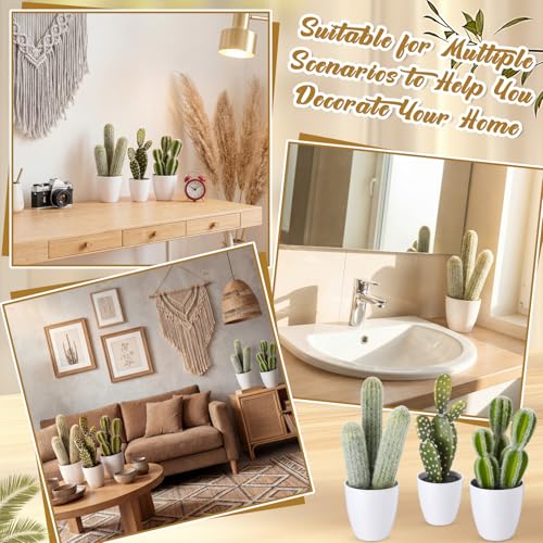 3 Pcs Artificial Cactus Plants 9-11'' Fake Cactus Potted Decor No Maintenance Faux Succulent Cacti Nordic Style Decor for Home Office Desk Shelf Living Room Indoor Housewarming Gifts