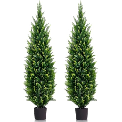 6ft Artificial Topiary Trees Beautiful Realistic Faux Cedar Pines UV Protection for Indoor Outdoor Front Porch Decorate- Set of 2 - size: 6ft