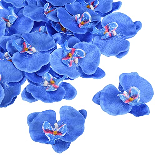 PATIKIL 9cm/3.5" Artificial Orchid Flower Heads, 20 Pack Silk Phalaenopsis Fake Butterfly Orchid Heads for Wedding Floral Bouquet Decor DIY Craft Making, Blue - color: Blue, size: 3.5"