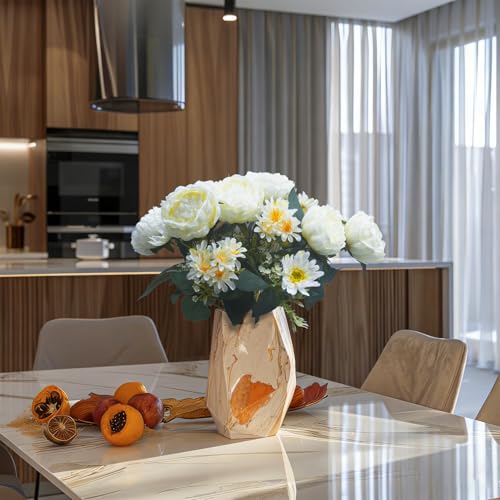 Peonies Artificial Flowers, Fake Peony Bouquet, Realistic Faux Peony Silk Flowers for Wedding, Home Décor, and Table Centerpieces – Ideal for Arrangements and Special Occasions 2 Bouquets (White) - color: White