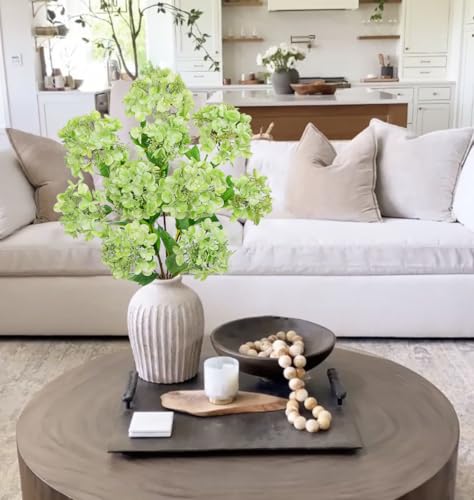 Real Touch Hydrangea Artificial Flowers 19” Tall Artificial Hydrangea Flowers Double-Headed Faux Hydrangeas, Green Hydrangeas, Realistic Silk Hydrangea for Home Decor Weddings Arrangements-5 Branches - color: Green
