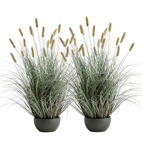 3ft Onion Grass Set of 2, Artificial Plant and Greenery, Fake Floor Plants Indoor Outdoor, Potted Faux Green Bristlegrass with Spikes, Large Size Horsetail Reed Grass, House Decorative - color: Yellow, size: 3ft - 2pack