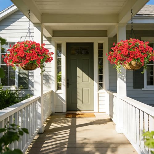Grunyia 20 Bundles Artificial Flowers for Outdoors, UV Resistant Fake Plants Flowers Greenery Shrubs Plants for Decoration Outside Plants Hanging Planter Home Garden Decor (Red) - color: Red