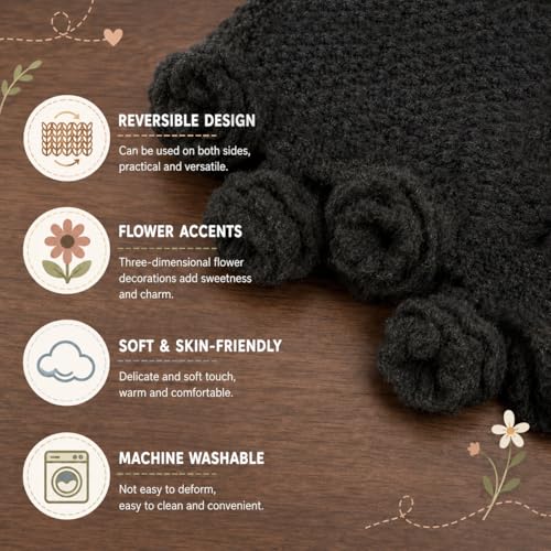 Crochet Flower Bouquet Throw Blanket, Cute Romantic Gift for Her Girlfriend Mom Mother’s Day Valentine Wedding Anniversary Birthday (Black, 32 inches) - color: Black, size: 32 inches