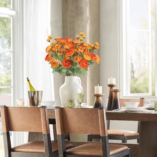 5PCS Ranunculus Artificial Flowers 60Heads Orange Faux Peonies with Stem Real Touch 21.65" Silk Ranunculus Fake Flowers for DIY Craft Wedding Floral Arrangements Home Table Decor(Orange) - color: Orange