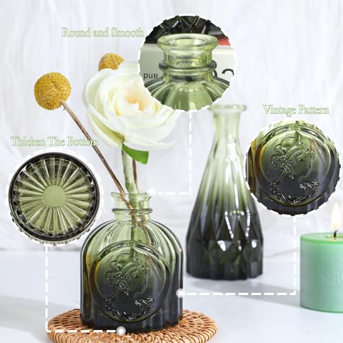 UPBUD Glass Bud Vases Set of 5, Mini Flower Vase for Centerpieces, Small Clear Vases in Bulk for Wedding Decorations, Vintage Vase for Table, Recepetion, Home Décor (Green) - color: Standard-green, size: 5pcs