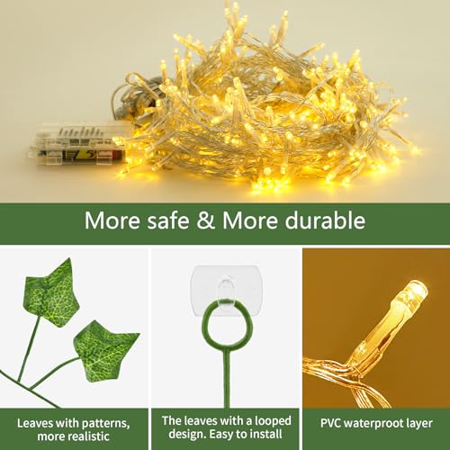 KASZOO 12 Pack Artificial Ivy Leaf Plants with 240 LED Window Curtain String Lights, Fake Plants Vine Hanging Garland, Hanging for Wall Party Wedding Room Home Kitchen Indoor & Outdoor Decoration