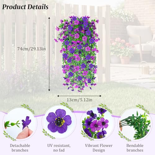 IDEVER Artificial Hanging Flowers for Outdoors Decor Silk Fake Hanging Plants No Fade Realistic Artificial Flowers for Garden Porch Balcony Patio Home Decor(4PCS Light Purple) - color: 4pcs Light Purple