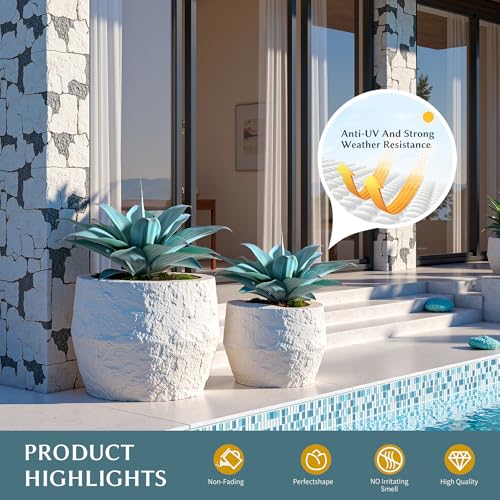 Ttranewsoo Fake Plants Artificial Agave Plants 13.8" Large UV Resistant Fake Agave Planters for Indoor and Outdoor Decorating Tropical Plant Succulents Greenery Indoor Decor (Blue) 2Pack - color: Agave15-blue2
